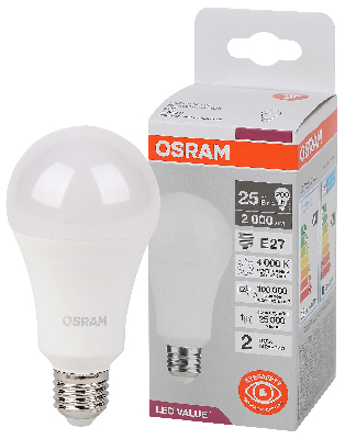 Лампа светодиодная LED Value Грушевидная 25Вт (замена 200Вт), 2000Лм, 4000К, цоколь E27 OSRAM