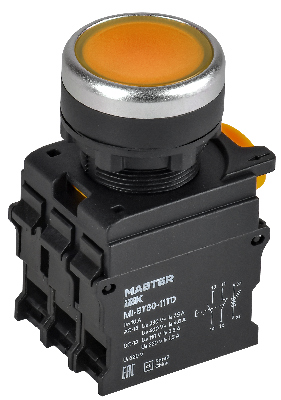 Кнопка с подсвет. и фикс. d=22мм 1NO+1NC жёлтая MASTER
