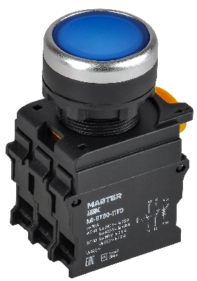 Кнопка с подсвет. и фикс. d=22мм 1NO+1NC синяя MASTER