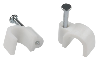 Скоба пластиковая крепежная круглая 7 мм белая NO-224-569 (50 шт/уп)