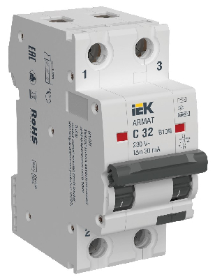 Выключатель автоматический дифференциального тока B10N 2P C32 30мА тип AC