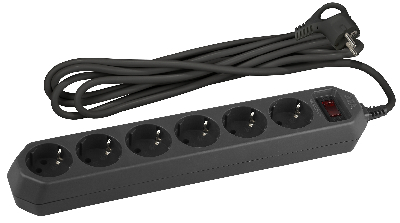 Фильтр сетевой черный с заземл, 3x0,75мм2, с выкл, 6гн, 5м USF-6es-5 м-B-BOX