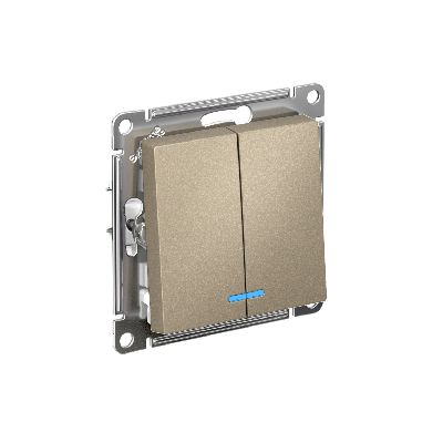 ATLASDESIGN 2-клавишный ВЫКЛЮЧАТЕЛЬ с подсветкой ,сх.5а, 10АХ,мех., быстрозажимные клеммы, ШАМПАНЬ