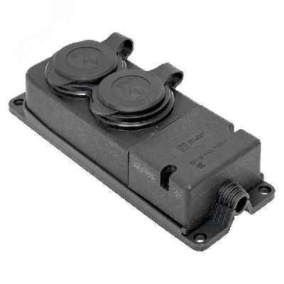 Роз. (колодка) двухмест. с защит. крышками каучуковая 230В 2P+PE 16A IP44 PRO