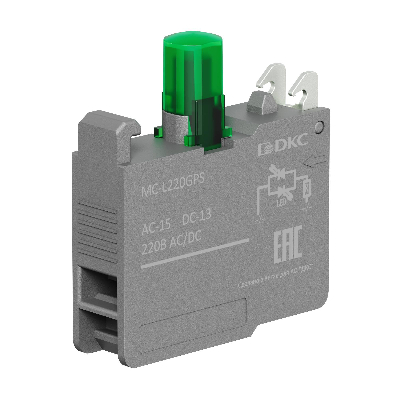 Контактный блок с клеммными зажимами под винт со светодиодом на 220В, зеленый