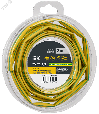Трубка термоусадочная ТТУ нг-LS 2/1 желто-зеленая (2м/упак) IEK