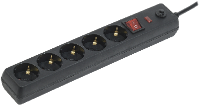 Сетевой фильтр СФ-05К-выкл. 16А 5 мест 5м 3х1мм2 черный