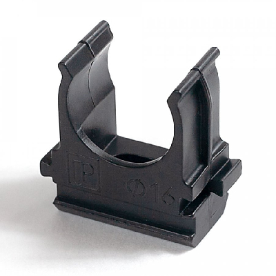 Крепеж-клипса для труб для монтажного пистолета черная в полиэтиленовом пакете д25