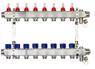 Коллекторная группа SSM-8RF set 8 контуров 1' x 3/4' с расходомерами и кронштейнами