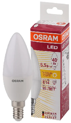 Лампа светодиодная LED 5.7Вт E14 LS CLB40 теплый, матовая свеча Osram