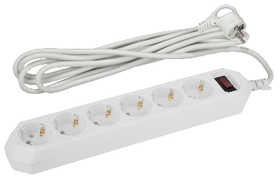 Фильтр сетевой белый с заземлением, 3x0,75 мм2, с выключателем, 6 гнезд, 3м USF-6es-3 м-W-BOX