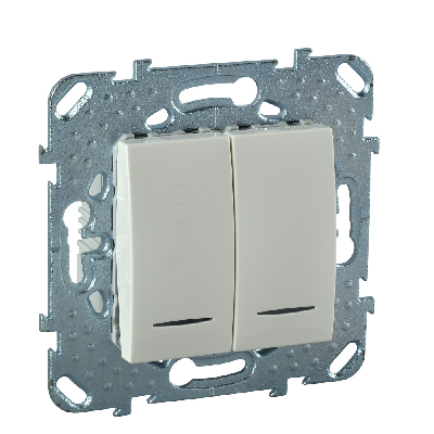 UNICA Выключатель двухклавишный с индикацией в рамку бежевый