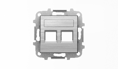 Накладка для двух суппортов/разъемов типа 2017... и/или 2018... со шторками и полем для надписи SKY нержавеющая сталь