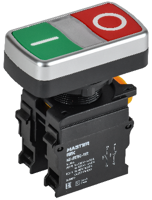 Кнопка I-O без подсветки d=22мм 1NO+1NC MASTER