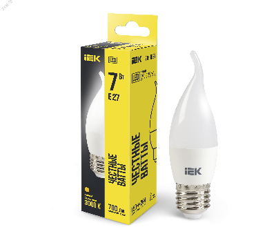 Лампа светодиодная LED 7вт Е27 тепло-белый матовая свеча на ветру ECO
