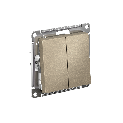 ATLASDESIGN 2-клавишный ПЕРЕКЛЮЧАТЕЛЬ, сх.6/2, 10АХ, быстрозажимные клеммы, ШАМПАНЬ