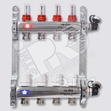Коллекторная группа нержавеющая сталь 1' х 3 выхода 3/4' с расходомерами