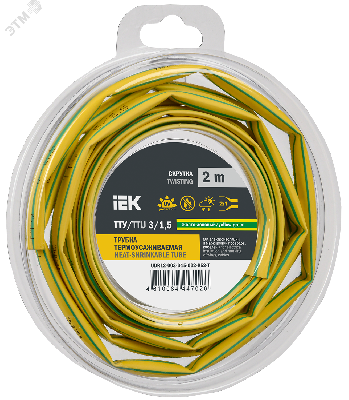 Трубка термоусадочная ТТУ нг-LS 3/1,5 желто-зеленая (2м/упак) IEK