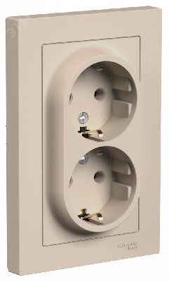 ATLASDESIGN РОЗЕТКА двойная с заземлением, 16А, в сборе, ПЕСОЧНЫЙ