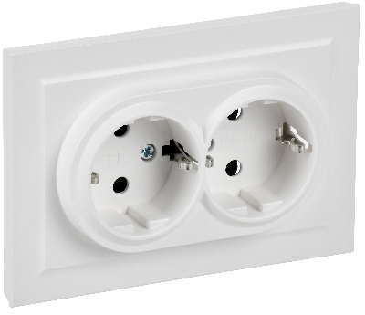 BRITE Розетка 2-местная с заземлением без защитных шторок 16А в сборе РС12-3-БрАБ арктический белый IEK