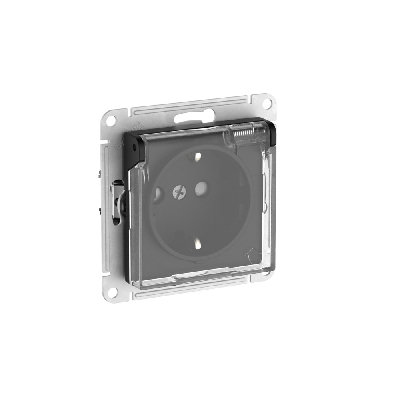 ATLASDESIGN AQUA РОЗЕТКА с заземлением со шторками с прозрачной крышкой, 16А,IP44, быстрозажимные клеммы,КАРБОН