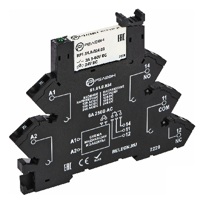 Модуль интерфейсный реле, 1 перекидной контакт, 6А, 24В AC/DC, пружинные зажимы