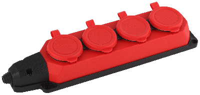 Колодка K-4e-RED-IP44 каучуковая с заземлением 4 розетки 16A IP44 красная
