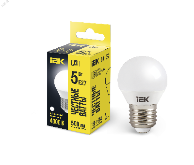 Лампа светодиодная LED 5вт E27 белый матовый шар ECO