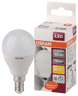 Лампа светодиодная LED 6,5Вт Е14 STAR ClassicP (замена 60Вт),теплый белый свет, матовая колба Osram