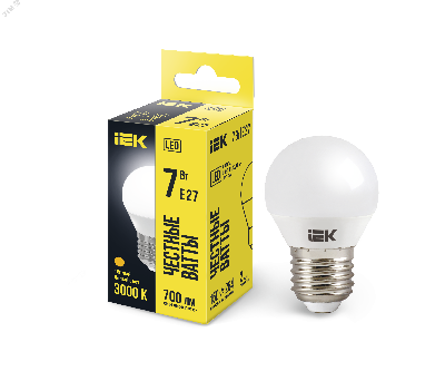 Лампа светодиодная LED 7вт E27 тепло-белый матовый шар ECO