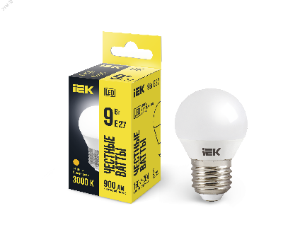 Лампа светодиодная LED 9вт Е27 тепло-белый матовый шар ECO