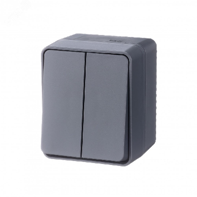 AtlasDesign Profi54 выключатель двухклавишный IP54 10 АХ, АНТРАЦИТ, Россия