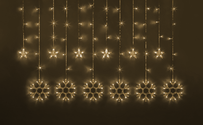 Гирлянда новогодняя светодиодная NGF-D032-01 бахрома звезды и снежинки WW 2.5*1м IP20