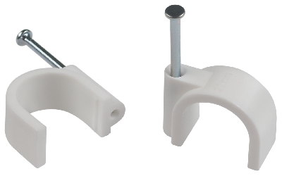 Скоба пластиковая крепежная круглая 20 мм белая NO-224-577 (50 шт/уп)