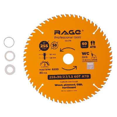 Диск пильный универсальный 255 мм 60 зубьев посадка 30 мм + кольцо 25.4/20/16 мм