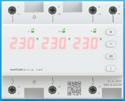 Реле напряжения трехфазное, 50А, краная индикация