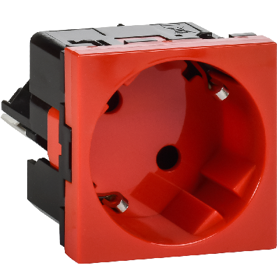 Розетка 45град с заземляющим контактом без защитной шторки и безвинтовым зажимом (2 модуля) красная