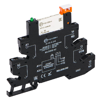 Модуль интерфейсный реле, 1 перекидной контакт 6А 230В AC/DC, винтовые зажимы