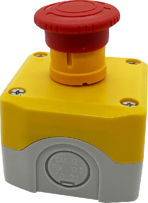Пост кнопочный , 1 отверстие, желтый с кнопкой аварийного останова
