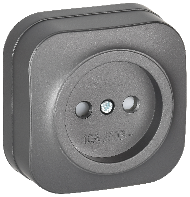 GLORY Розетка 1-местная для открытой установки без заземления с защитными шторками 10А РСш20-2-ХСм сталь матовый IEK