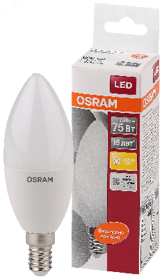 Лампа светодиодная LED 8Вт E14 CLB75 тепло-бел, матов.свеча OSRAM