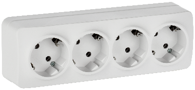 GLORY Розетка 4-местная для открытой установки с заземлением без защитных шторок 16А РС24-3-ХБм белый матовый IEK