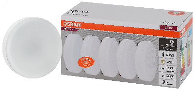 Лампа светодиодная LED 8 Вт GX53 3000К 640Лм таблетка 220 В (замена 60Вт) OSRAM