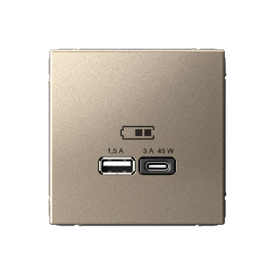 ARTGALLERY USB розетка A + тип-C 45Вт высокоскор.заряд. QC, PD, механизм, шампань