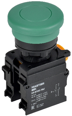 Кнопка ''Грибок'' без фиксации. d - 22 мм 1NO+1NC зелёная MASTER