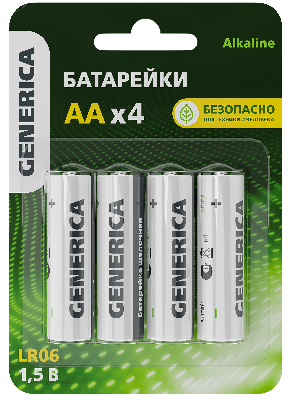 Батарейка щелочная Alkaline LR06/AA (4шт/блистер) GENERICA