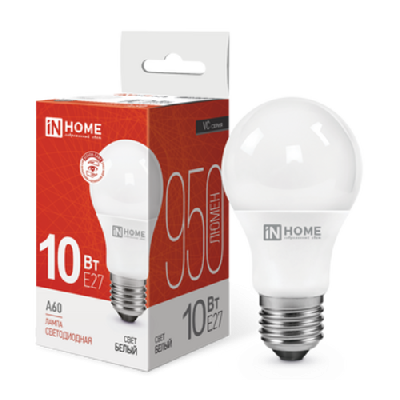 Лампа светодиодная LED-A60-VC 10Вт 230В Е27 4000К 950Лм IN HOME