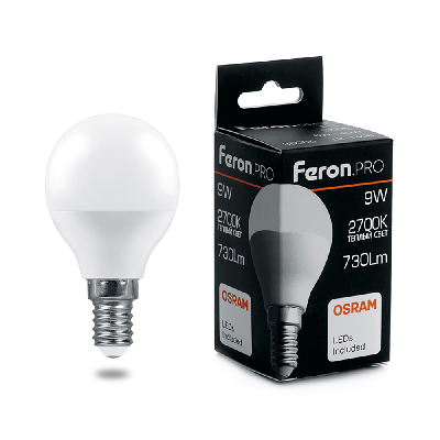 Лампа светодиодная LED 9вт Е14 теплый матовый шар Feron.PRO