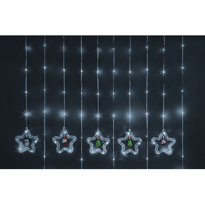 Гирлянда новогодняя светодиодная NGF-D035-02 бахрома звезды и фигурки CW 3*0.6м IP20