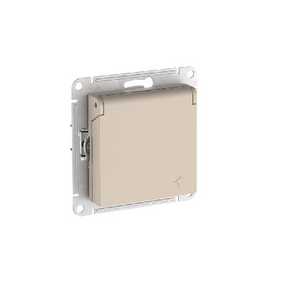 ATLASDESIGN РОЗЕТКА с заземл. со шторк. с крышкой, 16А,IP20,мех., быстрозажимные клеммы, ПЕСОЧНЫЙ